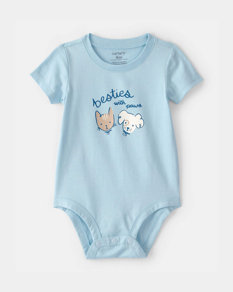 Baby 'Besties With Paws' Graphic Bodysuit - Blue, image 1 of 3 slides