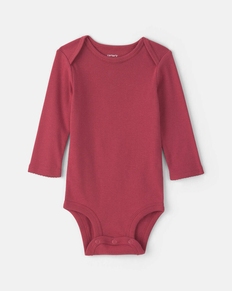 B&eacute;b&eacute; fille - Ensemble 3 pi&egrave;ces robe en serg&eacute; &agrave; motif floral et manches longues &ndash; Bourgogne/Cr&egrave;me, image 3 sur 5 diapositives