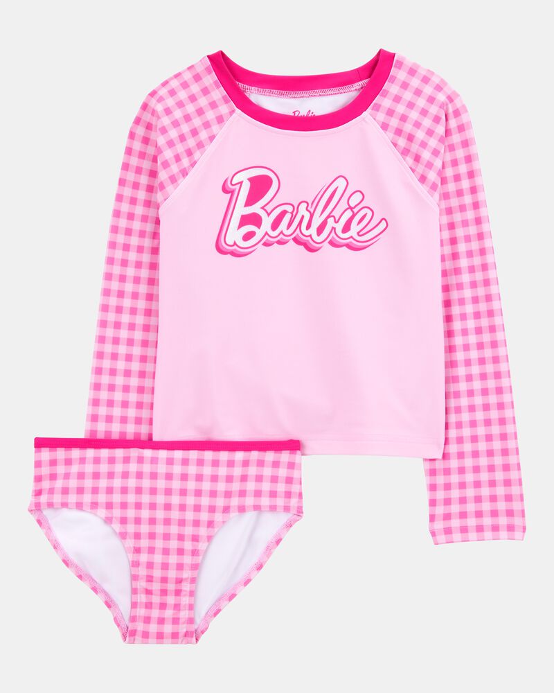 Girls Barbie™ 2-Piece Rashguard Swimsuit Set - Pink, image 1 of 2 slides