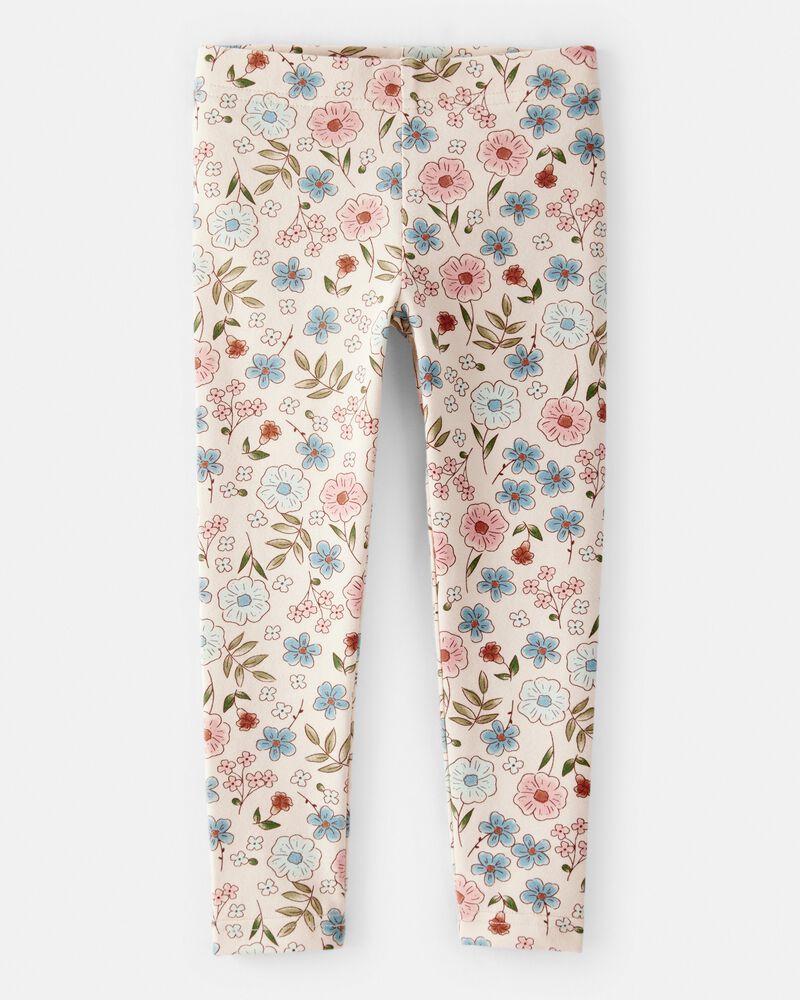 Toddler Girl Floral Pull-On Stretch Leggings - Cream, image 1 of 4 slides