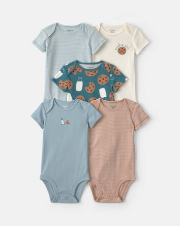 Baby Boy 5-Pack Milk & Cookies Short-Sleeve Bodysuits, 