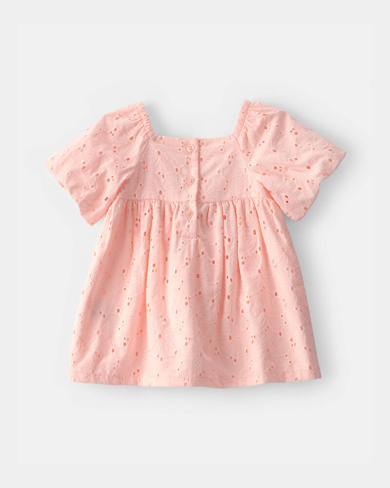 Baby Girl Short-Sleeve Eyelet Dress - Pink, image 2 of 5 slides