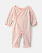 B&eacute;b&eacute; fille - Grenouill&egrave;re en 100 % coton &agrave; rayures - Rose, image 1 sur 4 diapositives
