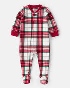 Toddler Plaid Print Fleece Long-Sleeve Loose Fit 1-Piece Pyjamas, image 1 of 3 slides