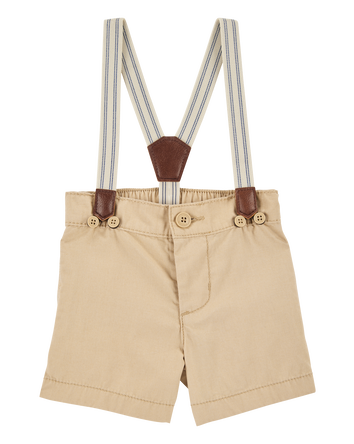 Baby Khaki Suspender Shorts, 