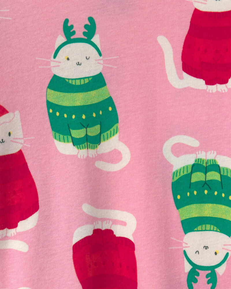B&eacute;b&eacute; fille - Pyjama ajust&eacute; 2 pi&egrave;ces &agrave; motif chats en chandails de No&euml;l &ndash; Rose, image 2 sur 2 diapositives