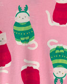 B&eacute;b&eacute; fille - Pyjama ajust&eacute; 2 pi&egrave;ces &agrave; motif chats en chandails de No&euml;l &ndash; Rose, image 2 sur 2 diapositives