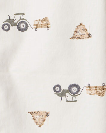 Tout-petit garçon - Chemise boutonnée rayée en coton à manches longues à motif de tracteur - Blanc, 