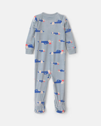 Baby Boy 1-Piece Car 2-Way Zip DreamPlush Snug Fit Footed Pyjama - Blue, 