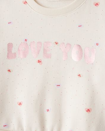 Baby Girl DayDream Fleece Heart Long-Sleeve Pullover Sweatshirt - Ivory, 