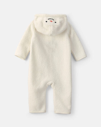 Baby Snowman Fleece Long-Sleeve Jumpsuit - Cream, 