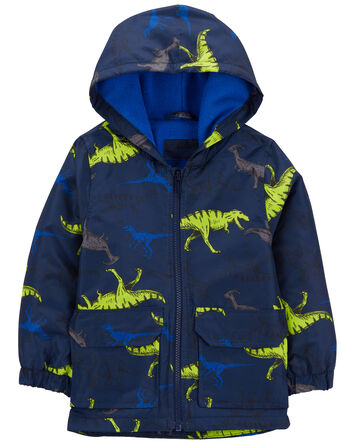 Fleece-Lined Dino Print Rain Jacket, 