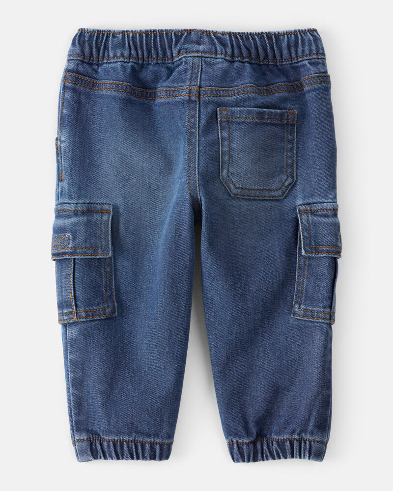 Baby Boy Pull-On Denim Cargo Joggers - Medium Wash, image 2 of 5 slides