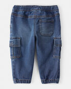 Baby Boy Pull-On Denim Cargo Joggers - Medium Wash, image 2 of 5 slides