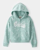Girls Butterfly Print Fleece Hooded Jacket - Green, image 1 of 3 slides