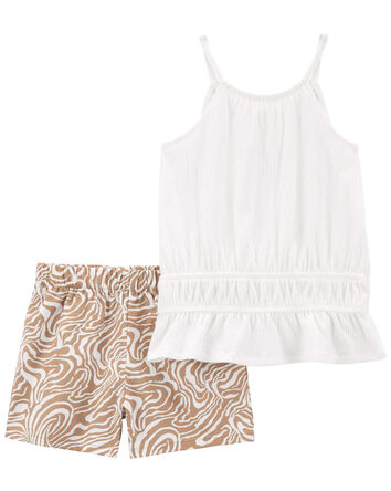 2-Piece Crinkle Jersey Top & Pull-On Shorts, 