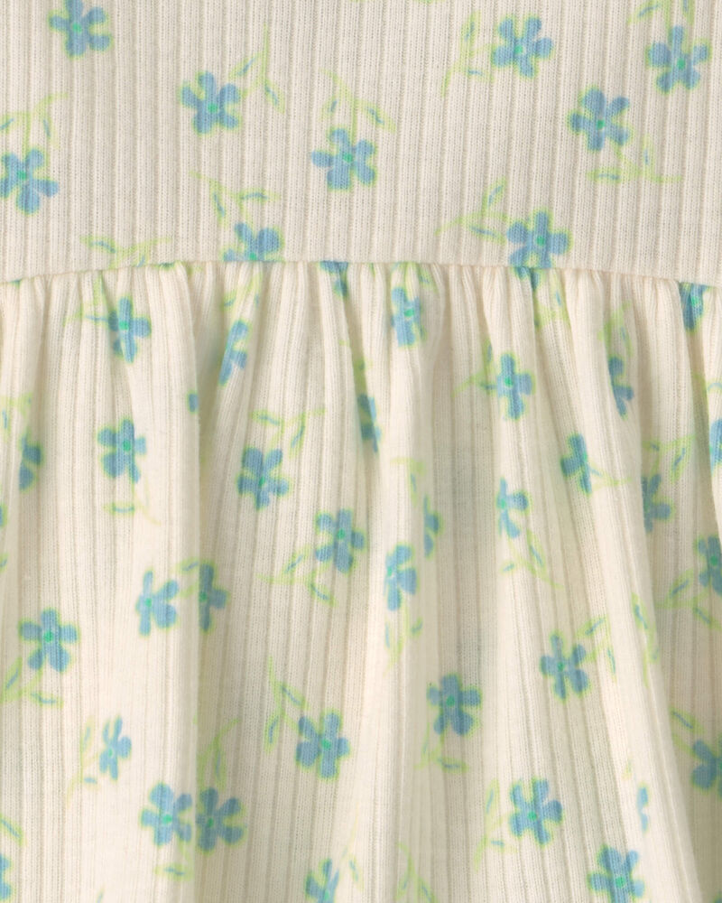 Baby Girl Floral Rib Sleeveless Bodysuit Dress - Cream, image 2 of 3 slides