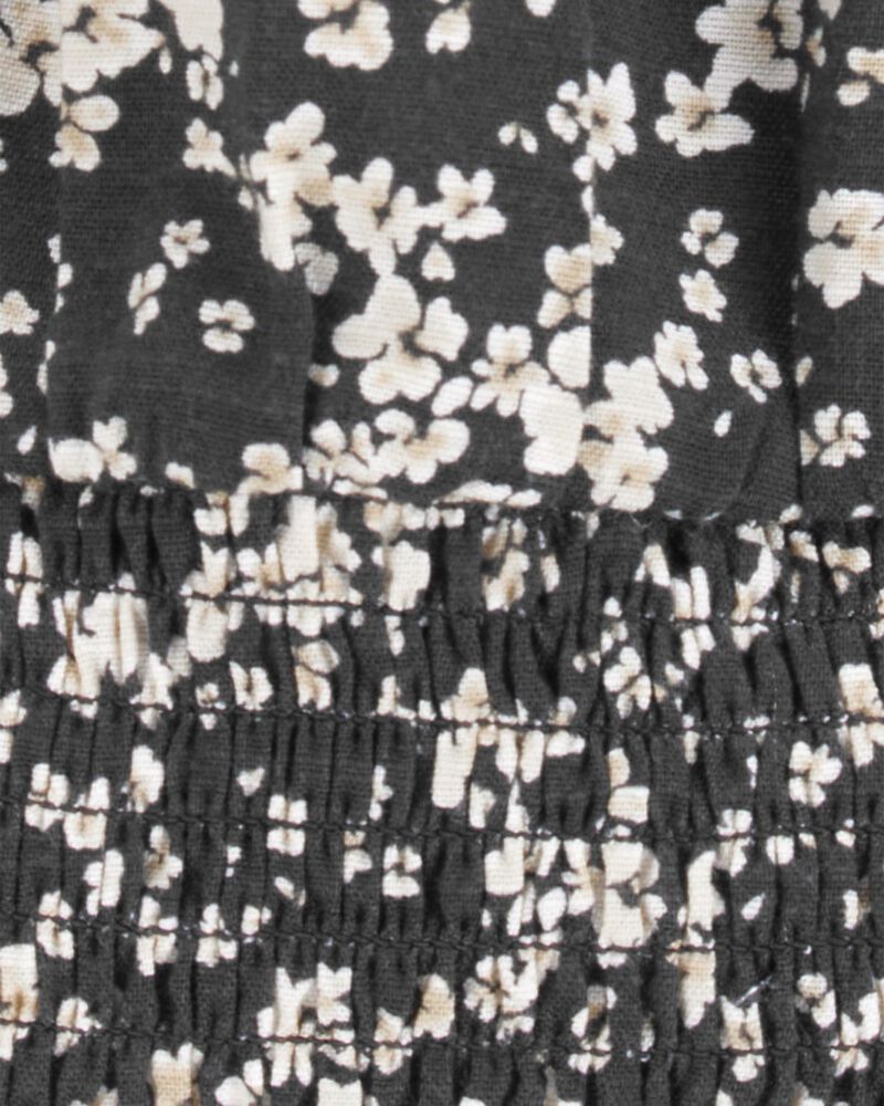 Kid Square Neck Linen Look-alike Floral Top - Black, image 2 of 3 slides