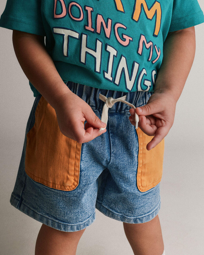 Toddler Colourblock Long-Line Short in Denim, image 1 of 6 slides