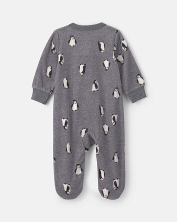 Baby Boy Penguin Fleece 2-Way Zip Sleeper - Grey, 
