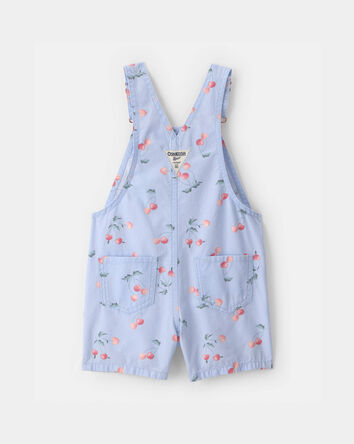 Tout-petit fille - Salopette courte en toile, cerises - Bleu, 