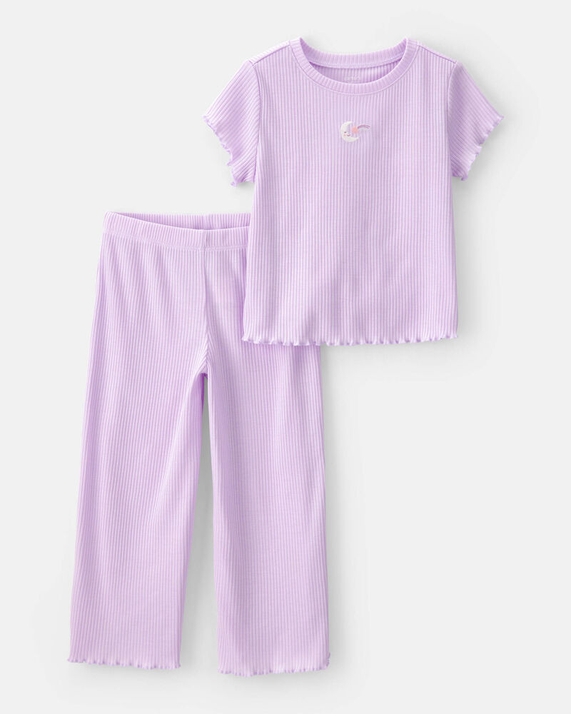Toddler Girl Moon Rib Loose Fit 2-Piece Pyjama Set - Purple, image 1 of 5 slides