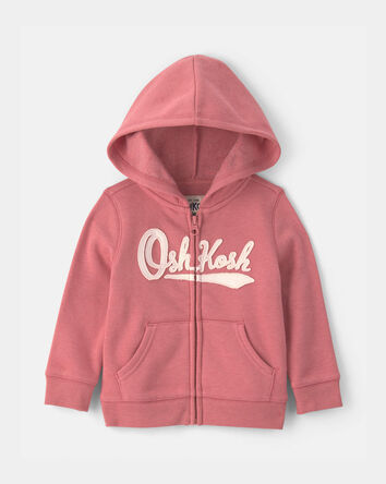 B&eacute;b&eacute; fille - Chandail &agrave; capuchon en molleton &agrave; fermeture &agrave; glissi&egrave;re et logo OshKosh - Rose, 
