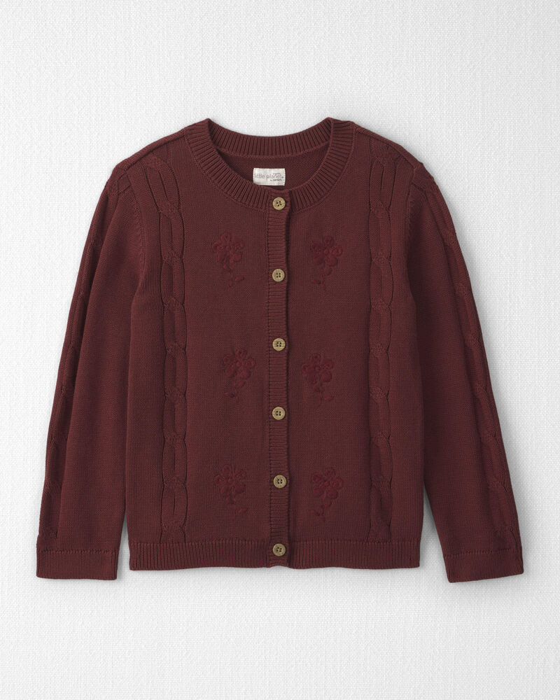 Girls Organic Cotton Sweater Knit Embroidered Cardigan, image 1 of 3 slides