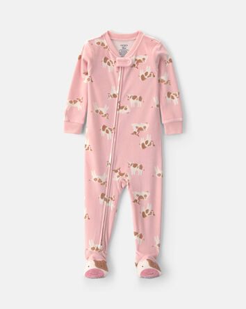 Toute-petit fille - Pyjama ajust&eacute; 1 pi&egrave;ce &agrave; pieds en DreamPlush &agrave; motif vache &ndash; Rose, 