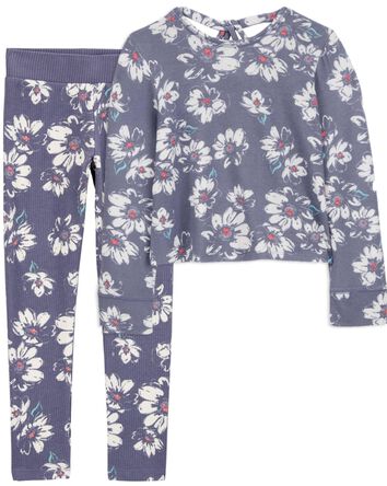Kid 2-Piece Floral Knit Top & Leggings Set, 