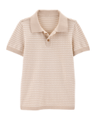 Kid Coastal Striped Knit Polo Shirt - Khaki, image 1 of 5 slides