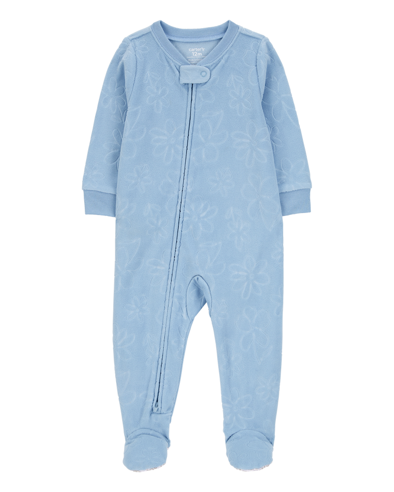 Toddler Girl 1-Piece Floral Burn Out Fleece Footie Pyjamas, image 1 of 4 slides