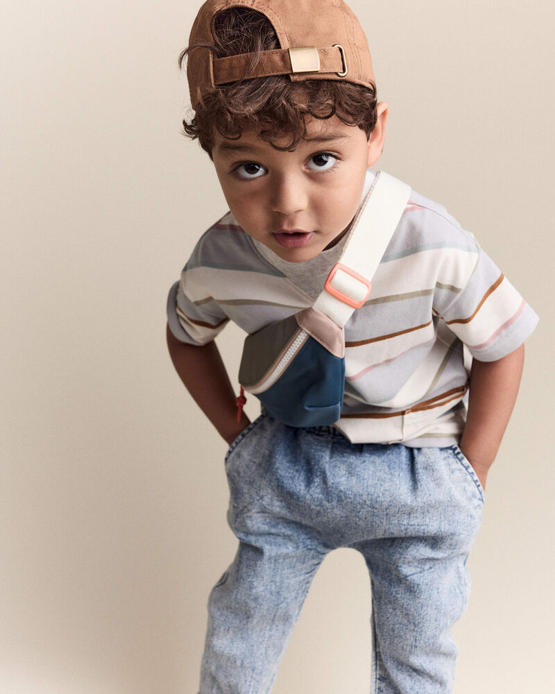 Toddler Boy Striped Short-Sleeve Otter Pocket Tee - Cream/Light Blue, image 4 of 7 slides