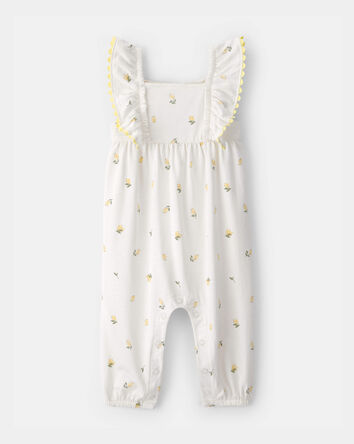 Baby Girl Lemon Ruffle Jumpsuit - Ivory, 