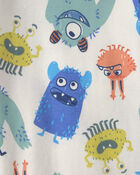 B&eacute;b&eacute; gar&ccedil;on - Pyjama ajust&eacute; 4 pi&egrave;ces en 100 % coton &agrave; motif monstre &ndash; Sarcelle/Cr&egrave;me, image 5 sur 6 diapositives