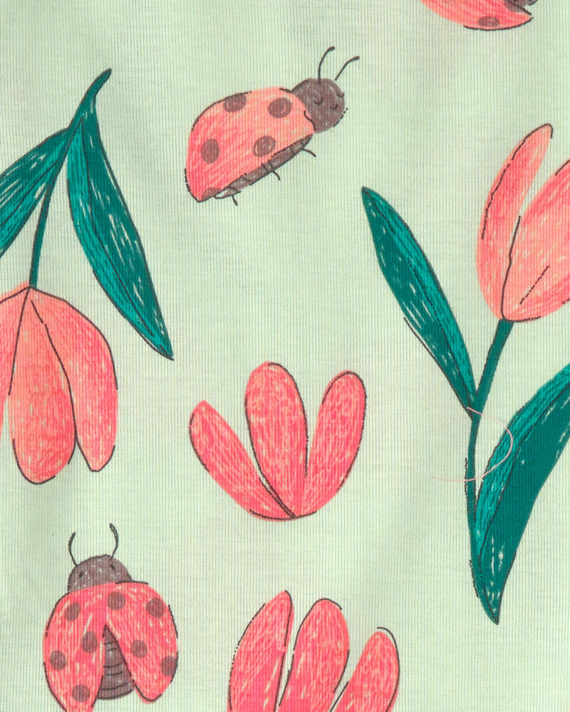 Baby Girl Ladybug Floral 100% Cotton Snug Fit 4-Piece pyjama Set - Pink/Green, image 3 of 4 slides