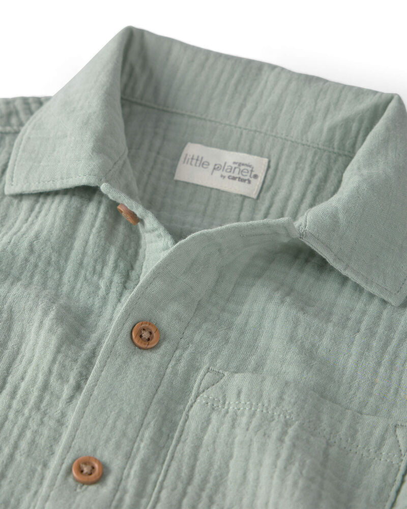 Toddler Boy 2-Piece Organic Cotton Gauze Set in Green, image 4 of 6 slides