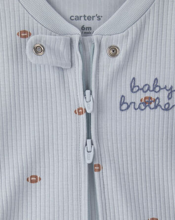 Baby Boy Baby Brother' Cotton 2-Way Zip Sleeper - Blue, 