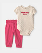 Baby Girl 2-Piece 'Mommy's Mini' Heart Bodysuit & Pant Set - Fuchsia/Cream, image 1 of 6 slides