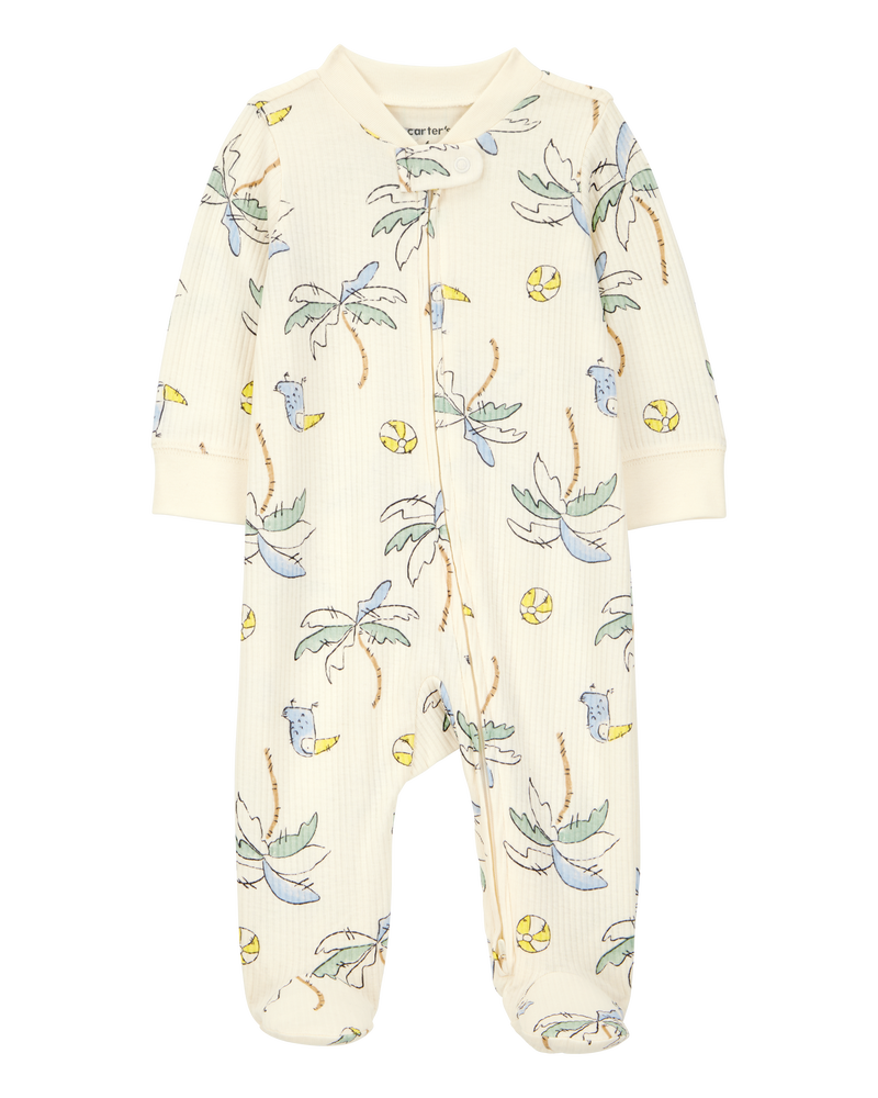 Baby Palm Tree Print 2-Way Zip Sleeper Pyjamas - Ivory, image 1 of 3 slides