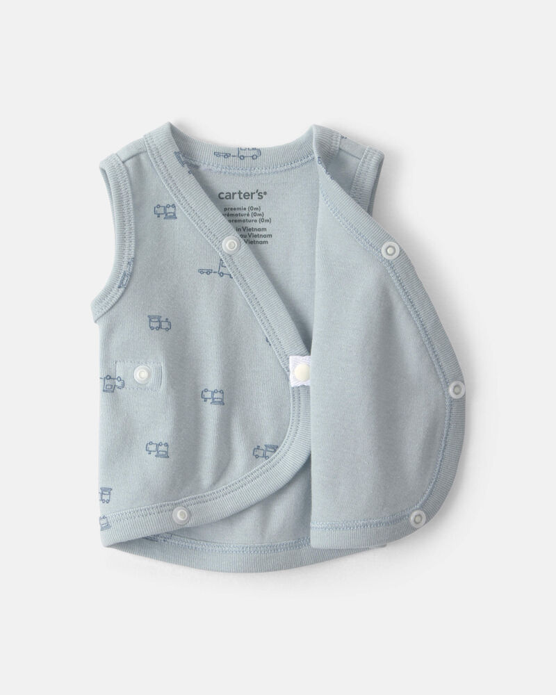 Baby Boy Train Side-Snap Tank - Blue, image 3 of 4 slides