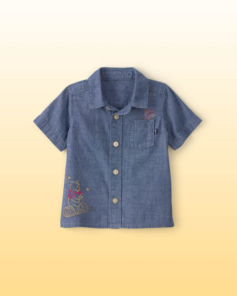 Baby Boy Disney&copy; Winnie the Pooh Chambray Embroidered Button-Down Shirt - Medium Wash, image 1 of 5 slides