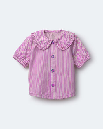 Toddler Girl Peter Pan Collar Top in Stripes - Purple, 