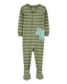 Baby Boy Dinosaur Striped Snug Fit Cotton Footie 1-Piece Pyjamas - Green, image 1 of 4 slides