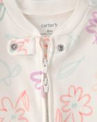Baby Girl Spring Floral 2-Way Zip 100% Cotton Sleeper - Ivory, image 2 of 4 slides
