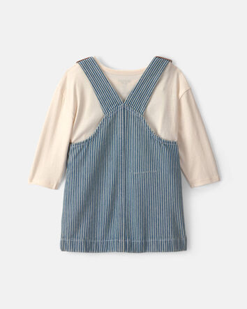 B&eacute;b&eacute; fille - Ensemble 2 pi&egrave;ces salopette en denim &agrave; rayures hickory et manches longues - D&eacute;lav&eacute; clair, 