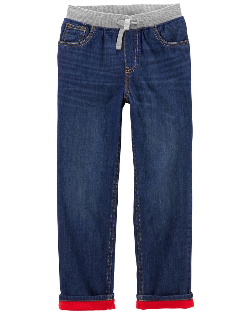 Blue Loose Fit Fleece-Lined Denim Pants