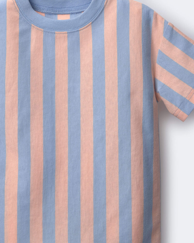 Toddler Boy Relaxed Tee in Stripes - Blue/Pink, image 2 of 2 slides