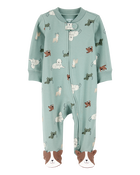 Baby Boy Dog Print 2-Way Zip Cotton Sleeper, image 1 of 4 slides