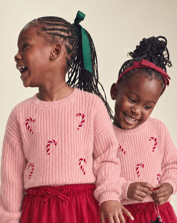 Girls Candy Cane Sweater - Pink, 